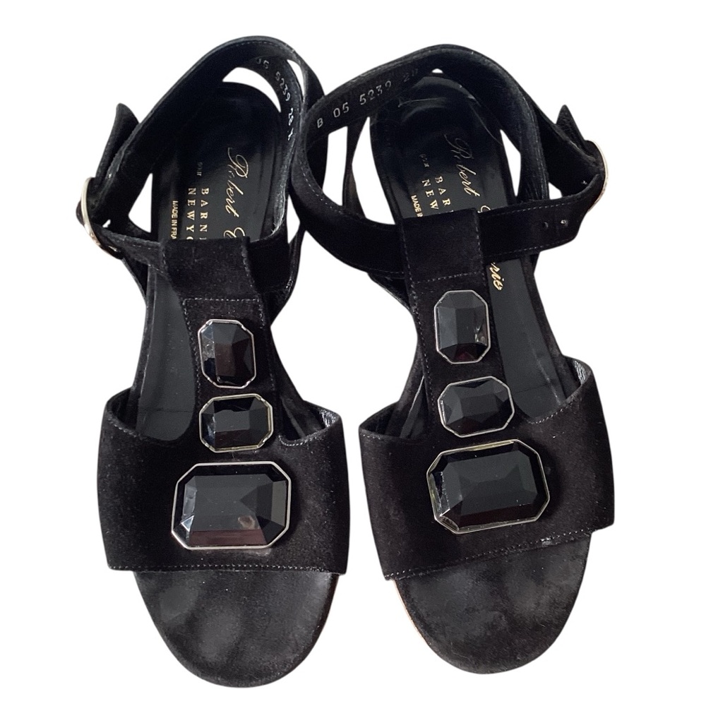 Robert Clergerie BarneysBlack Leather Rhinestone Strappy Sandals Shoes 6